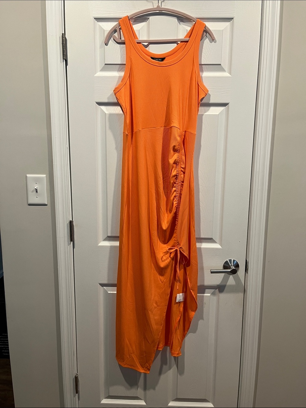 Chicme Sleeveless Orange Tank Style Maxi Dress‎ with Side Ruched Detail Size XL
